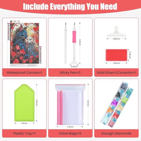 QENSPE Diamond Art Painting Kits for Adults,Romantic Couple Cats Full Drill Diamond Dots Paintings for Beginners,Round 5D DIY Arts and Crafts Gem Art Painting Kits 12x16inch in Kuwait