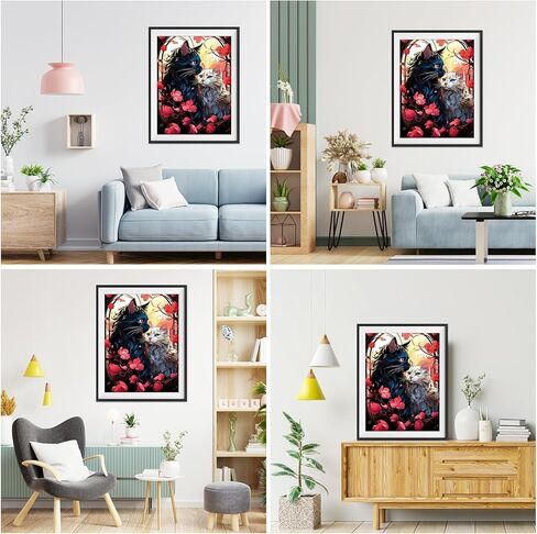 QENSPE Diamond Art Painting Kits for Adults,Romantic Couple Cats Full Drill Diamond Dots Paintings for Beginners,Round 5D DIY Arts and Crafts Gem Art Painting Kits 12x16inch in Kuwait