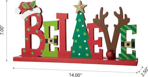 Glitzhome Joy Christmas Centerpiece Table Decorations 11.42 Inches Wooden Joy Decorative Display Sign on Table or Fireplace Christmas Table Decor Rustic Xmas Desk Decoration for Home and Kitchen in Kuwait