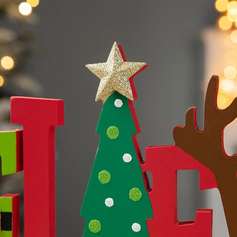 Glitzhome Joy Christmas Centerpiece Table Decorations 11.42 Inches Wooden Joy Decorative Display Sign on Table or Fireplace Christmas Table Decor Rustic Xmas Desk Decoration for Home and Kitchen in Kuwait