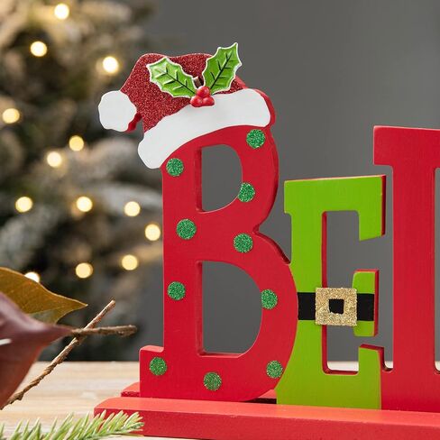 Glitzhome Joy Christmas Centerpiece Table Decorations 11.42 Inches Wooden Joy Decorative Display Sign on Table or Fireplace Christmas Table Decor Rustic Xmas Desk Decoration for Home and Kitchen in Kuwait