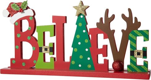 Glitzhome Joy Christmas Centerpiece Table Decorations 11.42 Inches Wooden Joy Decorative Display Sign on Table or Fireplace Christmas Table Decor Rustic Xmas Desk Decoration for Home and Kitchen in Kuwait