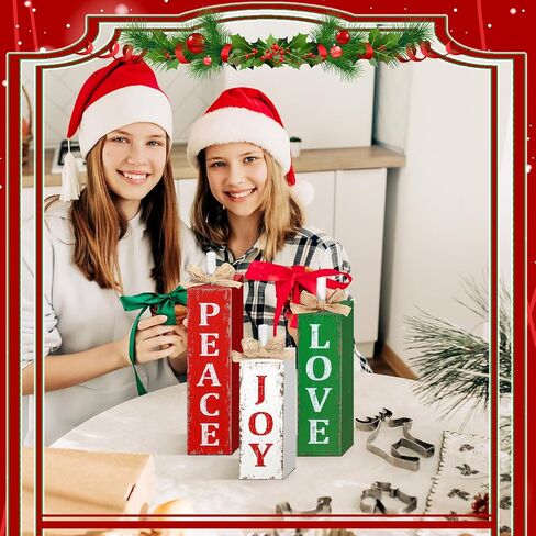 3 Pcs Christmas Tiered Tray Decor Christmas Tabletop Decor Rustic Farmhouse Wooden Table Block Sign and Centerpieces for Xmas Home Shelf Kitchen Decor in Saudi Arabia