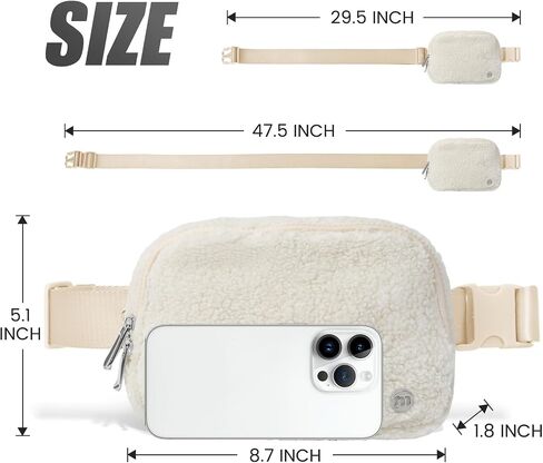 Mum’s Memory Fleece Mini Belt Bag with Adjustable Strap, Sherpa Small Waist Pouch Fanny Pack for Workout Running Traveling Hiking, Ivory（Brown） in Saudi Arabia