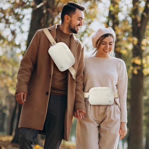 Mum’s Memory Fleece Mini Belt Bag with Adjustable Strap, Sherpa Small Waist Pouch Fanny Pack for Workout Running Traveling Hiking, Ivory（Brown） in Saudi Arabia
