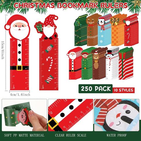 Zhanmai Christmas Bookmark Rulers Bulk for Kids Students Party Favors with 10 Designs Christmas Classroom Goodie Gift Christmas Plastic Rulers for Kids Child Xmas Reading Reward Gift (250 Pcs) in Saudi Arabia
