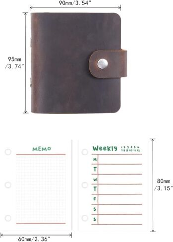 A9 Genuine Leather Journal, Black Handmade Leather Pocket Size Binder Planner, Mini Vintage Leather Planner, 120 Sheets Pages, Loose Leaf 3-Ring with Snap Button Closure (Black) in Kuwait