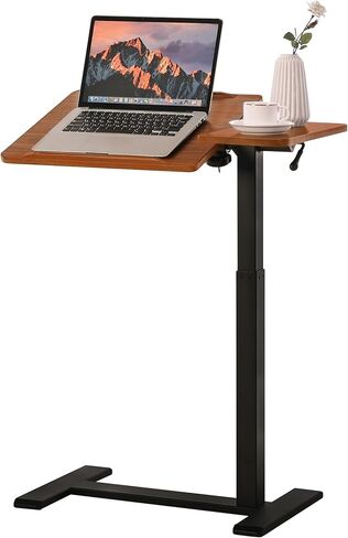 طاولة جانبية للسرير قابلة للتعديل بارتفاع قابل للتعديل مع عجلات مخفية، لوح إمالة هوائي منفصل وعربة مكتب للكمبيوتر المحمول، متنقلة فوق السرير وأريكة وكرسي وطاولة جانبية، خشب الجوز in Kuwait