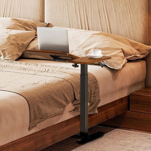 طاولة جانبية للسرير قابلة للتعديل بارتفاع قابل للتعديل مع عجلات مخفية، لوح إمالة هوائي منفصل وعربة مكتب للكمبيوتر المحمول، متنقلة فوق السرير وأريكة وكرسي وطاولة جانبية، خشب الجوز in Kuwait
