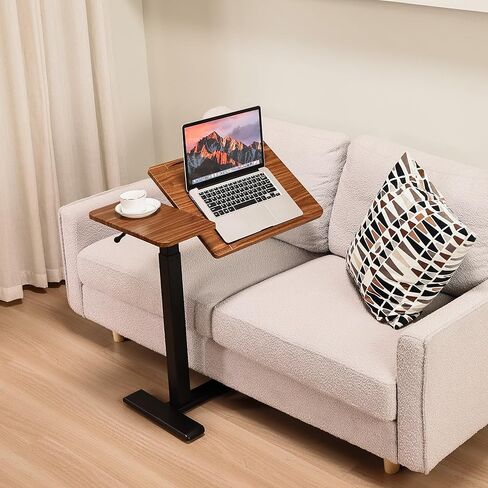 طاولة جانبية للسرير قابلة للتعديل بارتفاع قابل للتعديل مع عجلات مخفية، لوح إمالة هوائي منفصل وعربة مكتب للكمبيوتر المحمول، متنقلة فوق السرير وأريكة وكرسي وطاولة جانبية، خشب الجوز in Kuwait