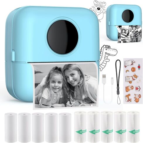 HuiJuKeJi Mini Sticker Printer Bluetooth Smart Pocket Inkless Thermal Printer with 10 Rolls Thermal Paper and Sticker for iOS&Android, Portable Receipt Printer for Photo Journal Notes Memo in Kuwait