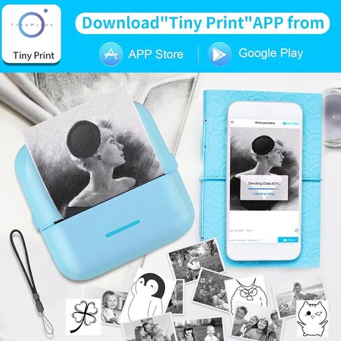 HuiJuKeJi Mini Sticker Printer Bluetooth Smart Pocket Inkless Thermal Printer with 10 Rolls Thermal Paper and Sticker for iOS&Android, Portable Receipt Printer for Photo Journal Notes Memo in Kuwait