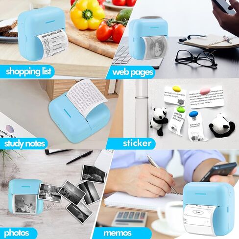 HuiJuKeJi Mini Sticker Printer Bluetooth Smart Pocket Inkless Thermal Printer with 10 Rolls Thermal Paper and Sticker for iOS&Android, Portable Receipt Printer for Photo Journal Notes Memo in Kuwait