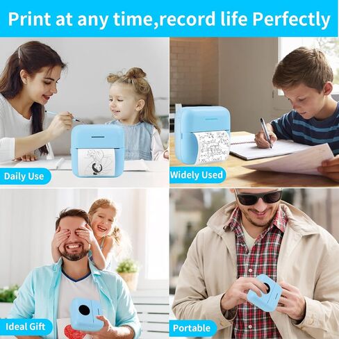 HuiJuKeJi Mini Sticker Printer Bluetooth Smart Pocket Inkless Thermal Printer with 10 Rolls Thermal Paper and Sticker for iOS&Android, Portable Receipt Printer for Photo Journal Notes Memo in Kuwait