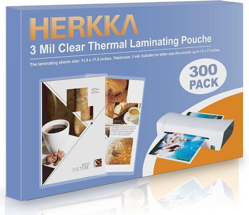 HERKKA 100 Pack Laminating Sheets, Hold 11 x 17 Inch Sheet, 3 Mil Clear Thermal Laminating Pouches 11.5 x 17.5 Inch Lamination Sheet Paper for Laminator, Round Corner in Saudi Arabia