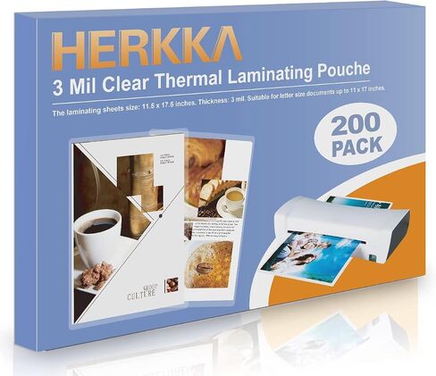 HERKKA 100 Pack Laminating Sheets, Hold 11 x 17 Inch Sheet, 3 Mil Clear Thermal Laminating Pouches 11.5 x 17.5 Inch Lamination Sheet Paper for Laminator, Round Corner in Saudi Arabia
