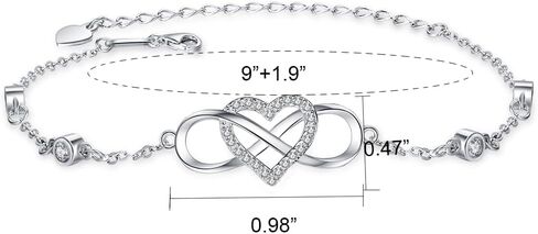 Nieboa S925 سوار الكاحل من الفضة الاسترليني للنساء، خلخال إنفينيتي مع تصميم قلب مجوهرات ساحرة هدية عيد الميلاد للنساء الأم in Kuwait