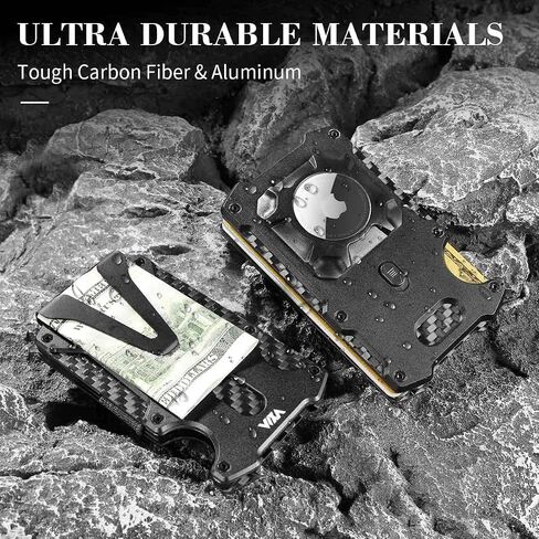 Wallet for Men with AirTag Holder Credit slim Front Pocket Real Carbon Fiber RFID Blocking Minimalist Mens Gift Black in Saudi Arabia