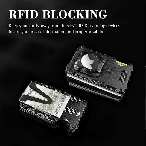 Wallet for Men with AirTag Holder Credit slim Front Pocket Real Carbon Fiber RFID Blocking Minimalist Mens Gift Black in Saudi Arabia