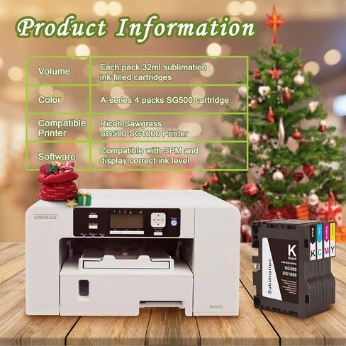 INK+ SG500 SG1000 Sublimation Cartridge Compatible for Sawgrass Virtuoso SG500 SG1000 Printer (1 Black, 1 Cyan, 1 Magenta, 1 Yellow, 4-Pack) Version B in Saudi Arabia