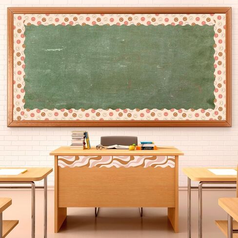 Whaline 82Ft Boho Bulletin Board Borders Retro Groovy 70s Decoration Borders Vintage Smile Daisy Plaid Trim Border Boho Bulletin Board Stickers for School Classroom Office Party Decoration in Saudi Arabia