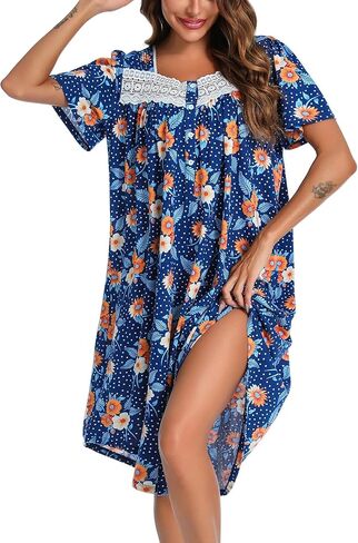 ENJOYNIGHT Women's House Dress Cotton Nightgown Short Sleeve Mumu Lounge Dress in Saudi Arabia