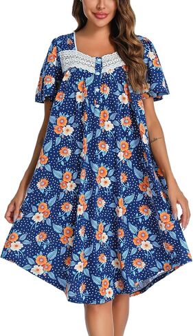 ENJOYNIGHT Women's House Dress Cotton Nightgown Short Sleeve Mumu Lounge Dress in Saudi Arabia