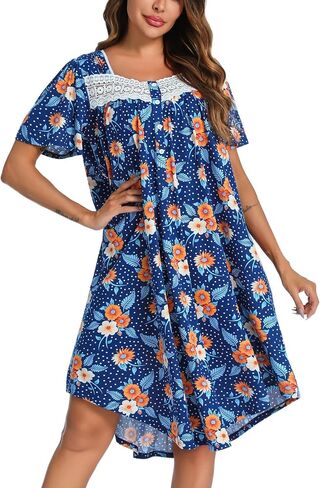 ENJOYNIGHT Women's House Dress Cotton Nightgown Short Sleeve Mumu Lounge Dress in Saudi Arabia