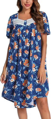 ENJOYNIGHT Women's House Dress Cotton Nightgown Short Sleeve Mumu Lounge Dress in Saudi Arabia