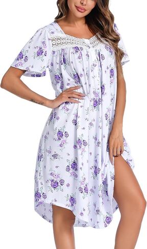 ENJOYNIGHT Women's House Dress Cotton Nightgown Short Sleeve Mumu Lounge Dress in Saudi Arabia