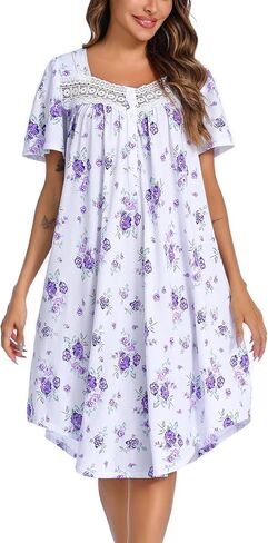 ENJOYNIGHT Women's House Dress Cotton Nightgown Short Sleeve Mumu Lounge Dress in Saudi Arabia