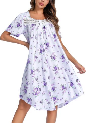 ENJOYNIGHT Women's House Dress Cotton Nightgown Short Sleeve Mumu Lounge Dress in Saudi Arabia