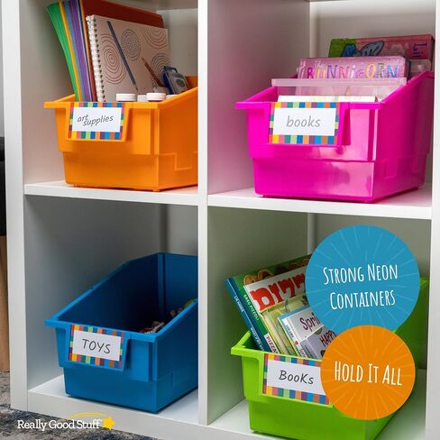 Really Good Stuff Large Plastic Book Organizer Bins, Dividers, Built-in Label Holder, 13.5" by 13.5" by 7.75" (Set of 4, Primary Colors) - For Picture Books, Large Reference Books in Classroom or Home in Saudi Arabia