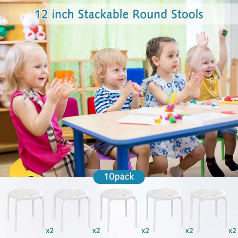 10 Pieces Kids Stackable Stools 12 Inch Round Stack Stool Chairs Set Multicolor Plastic Stacking Stool Multipurpose Flexible Seating for Home Office School Playroom Daycare Classroom Stools Bulk in Saudi Arabia