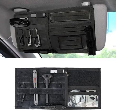 Car Sun Visor Organizer, Nylon Tactical Molle Visor Organizer Panel Storage Pouch Holder, Visor Organizer for Trucks, Universal Car Interior Accessories（Black in Kuwait