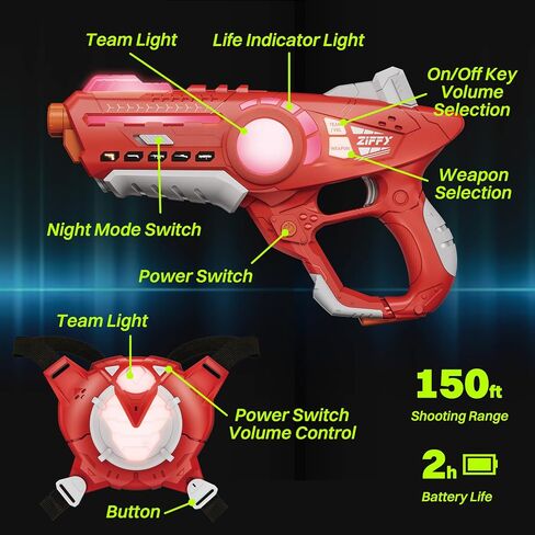 ZIFFY Laser Tag Guns Set of 4 with Vests, Multi-Functional Laser Tag Indoor&Outdoor Family Games, Christmas & Birthday Gift, Group Activity, Ages 8+(Multi-Color) in Saudi Arabia