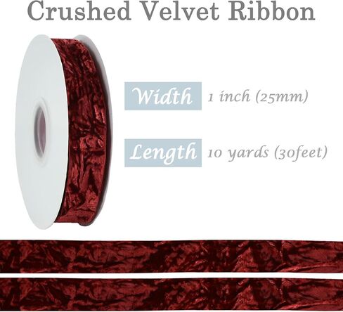 Wine Red Velvet Ribbon 1 inch x 10 Yards Luxury Crushed Velvet Ribbon for Bows Flower Bouquets Christmas Tree Ornaments Gift Wrapping Wreath Decoration Invitation Holiday Decor in Saudi Arabia