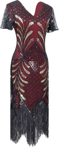 Women 1920s Plus V-Neck Sequin Art Deco Flapper Dress with 20s Gatsby Accessories Set in Kuwait