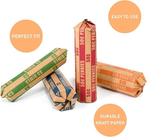 L LIKED 300 Assorted Bundle Flat Striped Coin Wrappers, 75 of Each in Kuwait