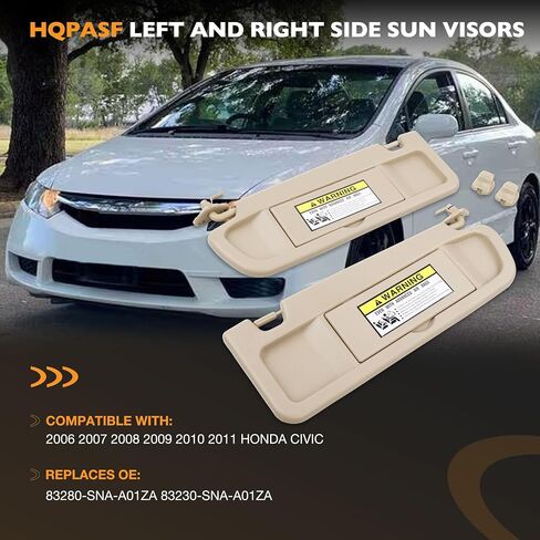 Sun Visor Assembly with Mirror a Pair Left Driver Side and Right Passenger Side Atlas Gray Compatible with 06-11 Honda Civic Replaces# 83280-SNA-A01ZA 83230-SNA-A01ZA in Saudi Arabia
