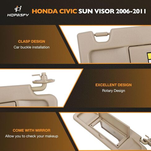 Sun Visor Assembly with Mirror a Pair Left Driver Side and Right Passenger Side Atlas Gray Compatible with 06-11 Honda Civic Replaces# 83280-SNA-A01ZA 83230-SNA-A01ZA in Saudi Arabia