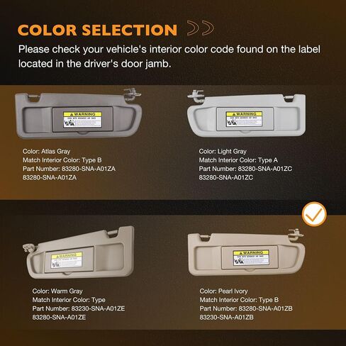 Sun Visor Assembly with Mirror a Pair Left Driver Side and Right Passenger Side Atlas Gray Compatible with 06-11 Honda Civic Replaces# 83280-SNA-A01ZA 83230-SNA-A01ZA in Saudi Arabia