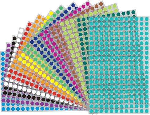 6160 قطعة من النقاط الملونة، ملصقات منقطة مستديرة 6 مم، ملصقات نقاط ملونة، ملصقات ترميز الألوان، ملصقات منقطة صغيرة مستديرة، ملصقات ترميز الألوان لمستلزمات المكتب المنزلية، 22 لونًا (6 مم) in Kuwait