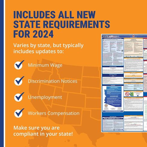 Updated 2023 California State & Federal Labor Law Poster- Includes Current April FLSA, FMLA, and EPPA Updates- OSHA Workplace Compliant & Required- UV Laminated & Waterproof - 25" x 39" (English) in Kuwait