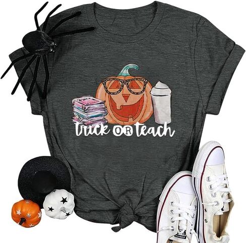 Trick Or Teach Shirt Women Teacher Halloween Pumpkin T-Shirt Cute Thanksgiving Pumpkin Fall Season Tops in Kuwait
