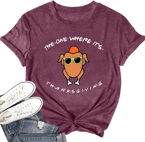 Thanksgiving Shirt Women Friends Turkey T-Shirt Friendsgiving Short Sleeve Turkey Giving Tops in Kuwait