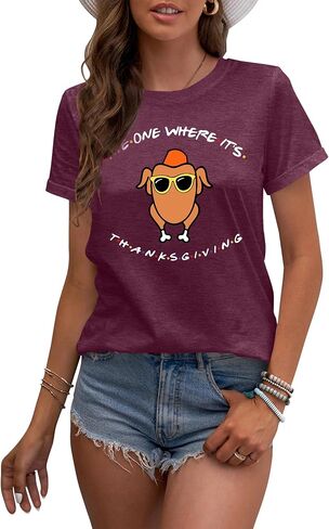 Thanksgiving Shirt Women Friends Turkey T-Shirt Friendsgiving Short Sleeve Turkey Giving Tops in Kuwait