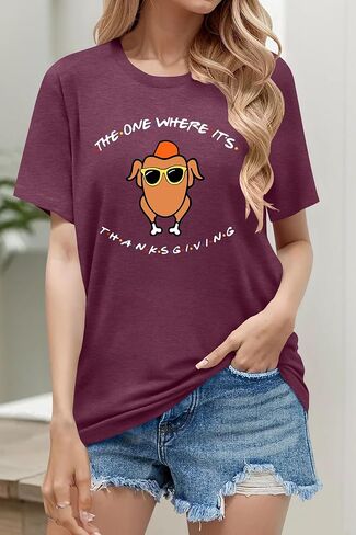 Thanksgiving Shirt Women Friends Turkey T-Shirt Friendsgiving Short Sleeve Turkey Giving Tops in Kuwait