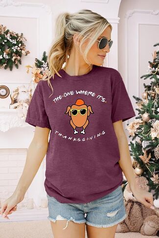 Thanksgiving Shirt Women Friends Turkey T-Shirt Friendsgiving Short Sleeve Turkey Giving Tops in Kuwait