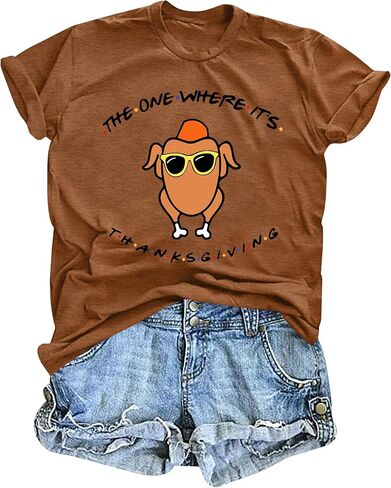Thanksgiving Shirt Women Friends Turkey T-Shirt Friendsgiving Short Sleeve Turkey Giving Tops in Kuwait